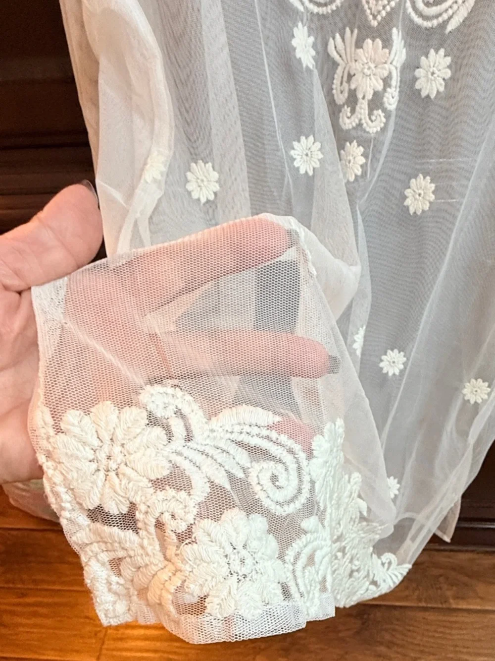 Boho NWOT Embroidered off white Sheer V-Neck Cover-Up | One Size Gorgeous piece